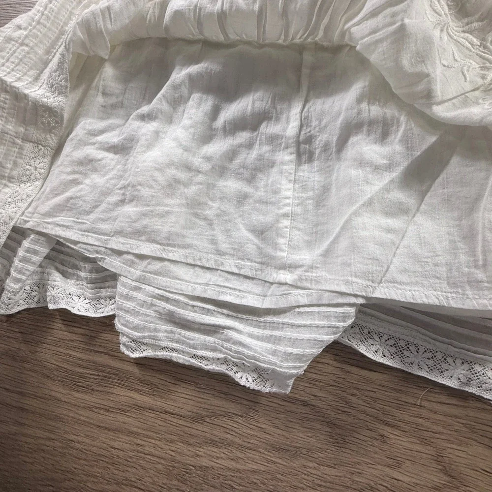 LoveShackFancy White Cotton Embroidered Lace Flutter Sleeve Dress Girls 7-8Y